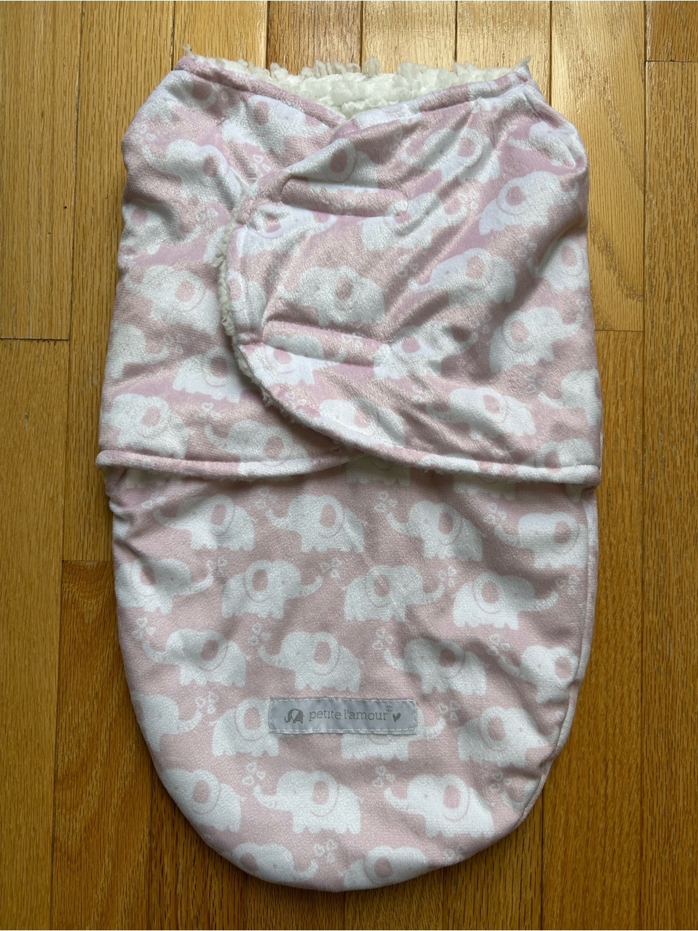 Petite l’Amour Baby Swaddle Sleep Sack Pink Elephant Sherpa Fleece Velcro